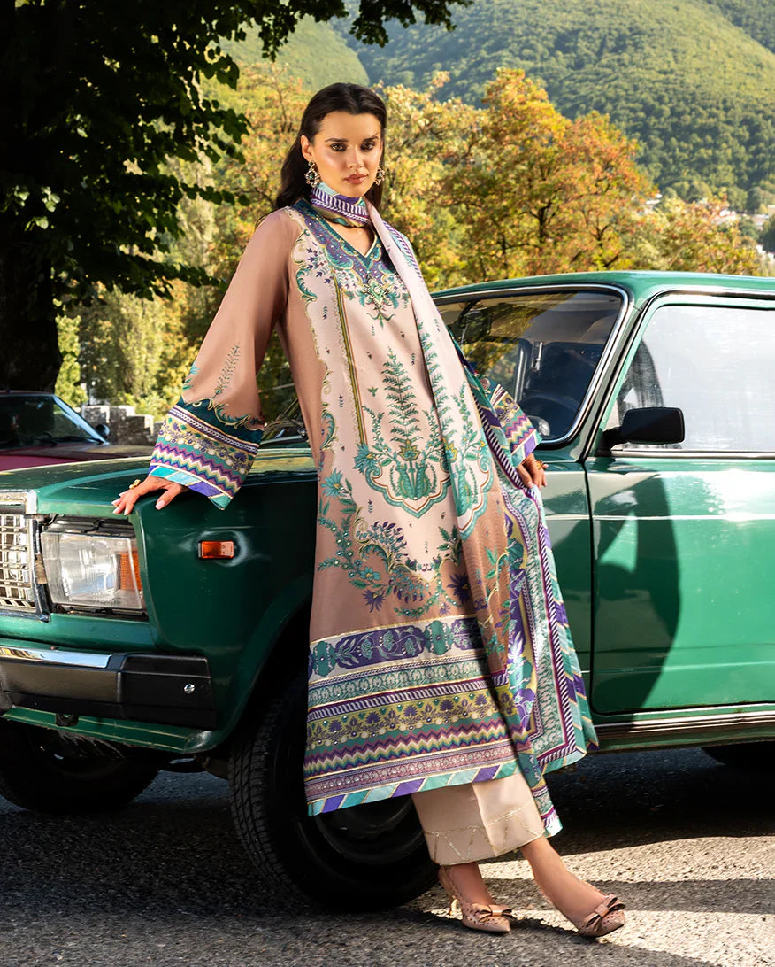 Mushq Hemline Echoes Of Serneity Unstitched Festive Raw Silk Printed 3 Piece MQ25ES D-08 Aurora Echo - Festive Collection