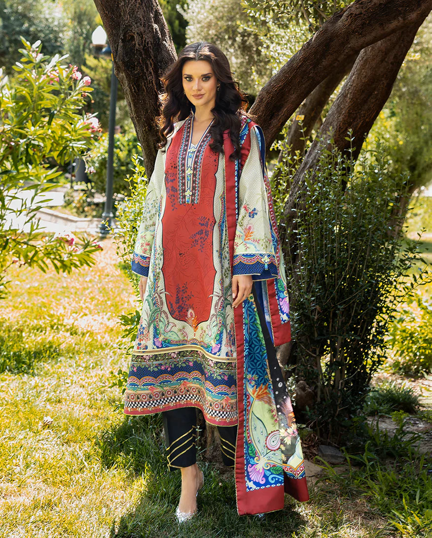 Mushq Hemline Echoes Of Serneity Unstitched Festive Raw Silk Printed 3 Piece MQ25ES D-05 Ethereal Gleam - Festive Collection