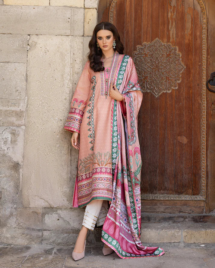 Mushq Hemline Echoes Of Serneity Unstitched Festive Raw Silk Printed 3 Piece MQ25ES D-04 Pulsar Petal - Festive Collection