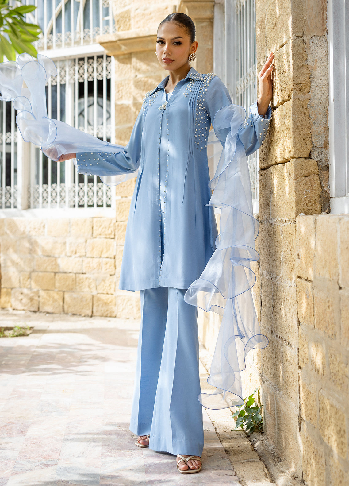 Elara by Mavie Women Pret Georgette Celeste - Festive Collection