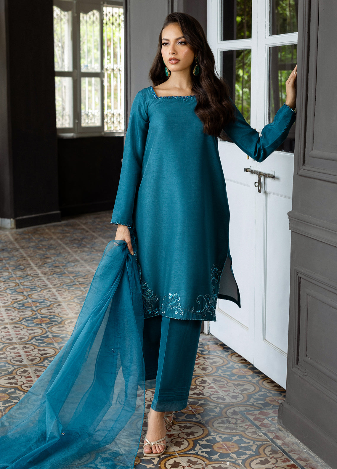 Elara by Mavie Women Pret Raw Silk Azure - Festive Collection