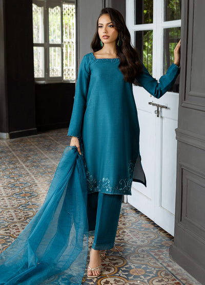 Elara by Mavie Women Pret Raw Silk Azure - Festive Collection
