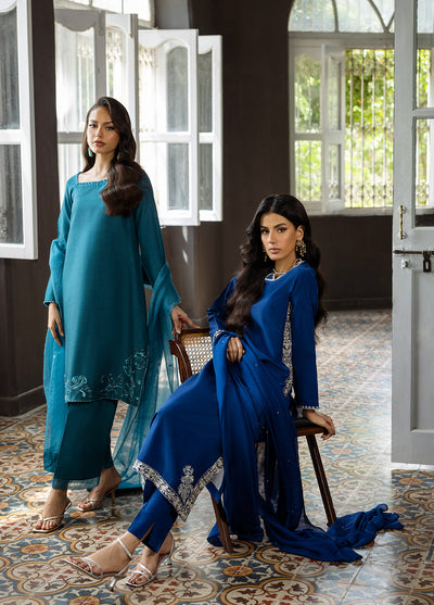 Elara by Mavie Women Pret Raw Silk Azure - Festive Collection