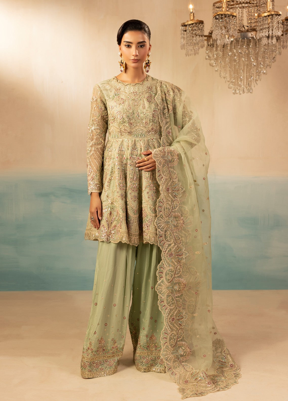 Signature by Diara Couture Pret Luxury Embroidered 3 Piece Organza Reet-Df-45-Mint - Formals Collection