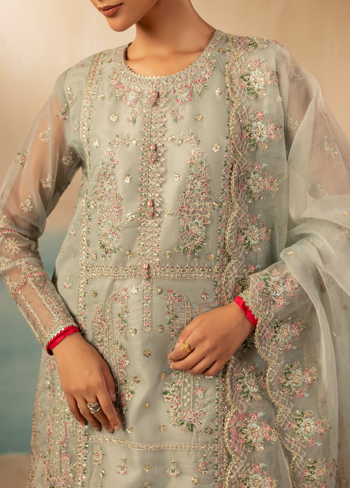 Signature by Diara Couture Pret Luxury Embroidered 3 Piece Raw Silk Insha-Fs-02-Pastel Grey - Formals Collection