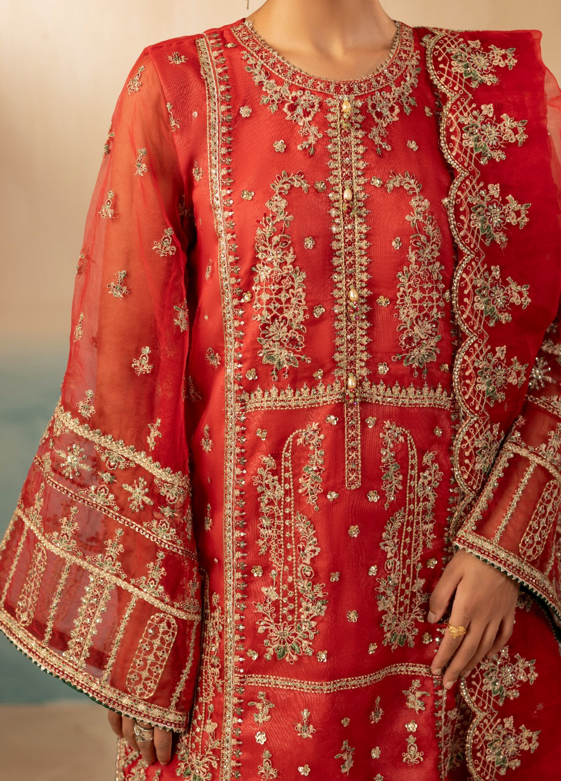 Signature by Diara Couture Pret Luxury Embroidered 3 Piece Raw Silk Insha-Fs-02-Red - Formals Collection