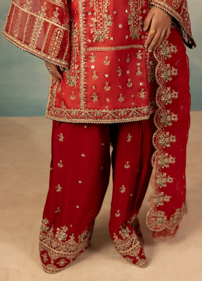 Signature by Diara Couture Pret Luxury Embroidered 3 Piece Raw Silk Insha-Fs-02-Red - Formals Collection