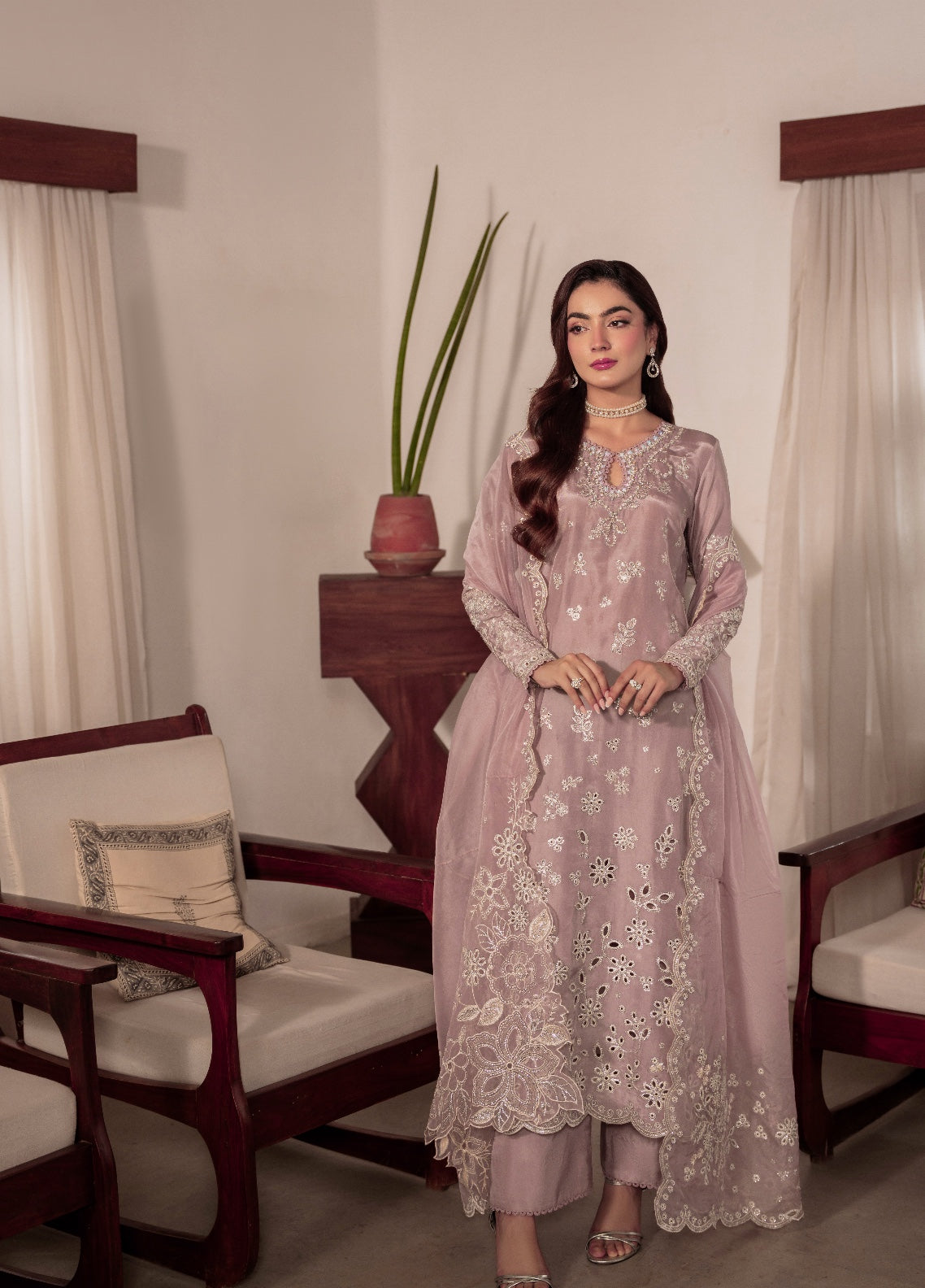 Amelia by Scherezade Women Pret Luxury Ramen Silk 3 Piece Maavi - Festive Collection