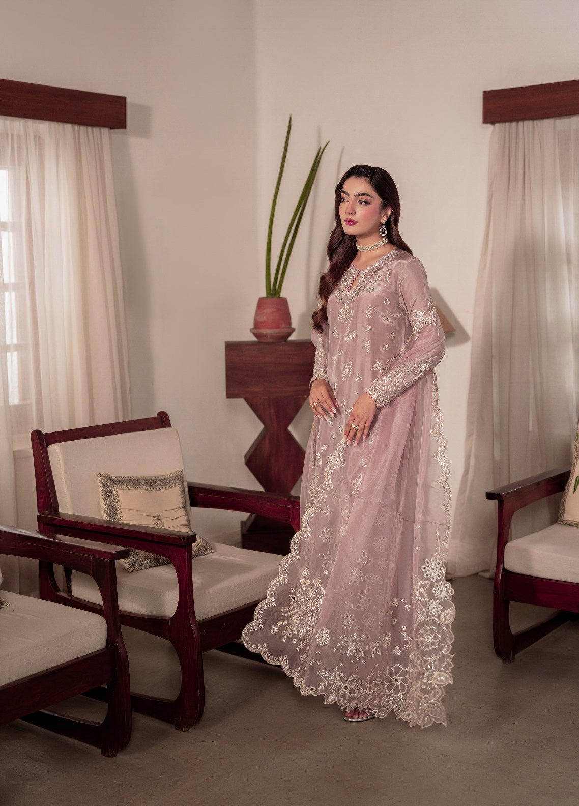 Amelia by Scherezade Women Pret Luxury Ramen Silk 3 Piece Maavi - Festive Collection