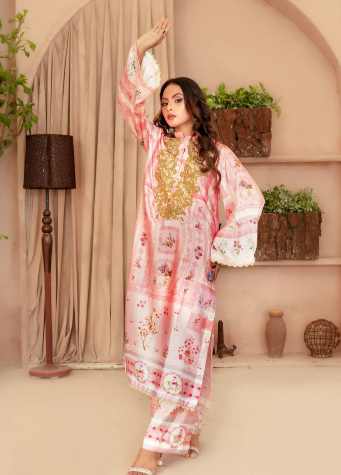 Madiha Gohar Pret Embroidered Malai Silk 2 Piece Suits Blushy Rose - Wedding Collection