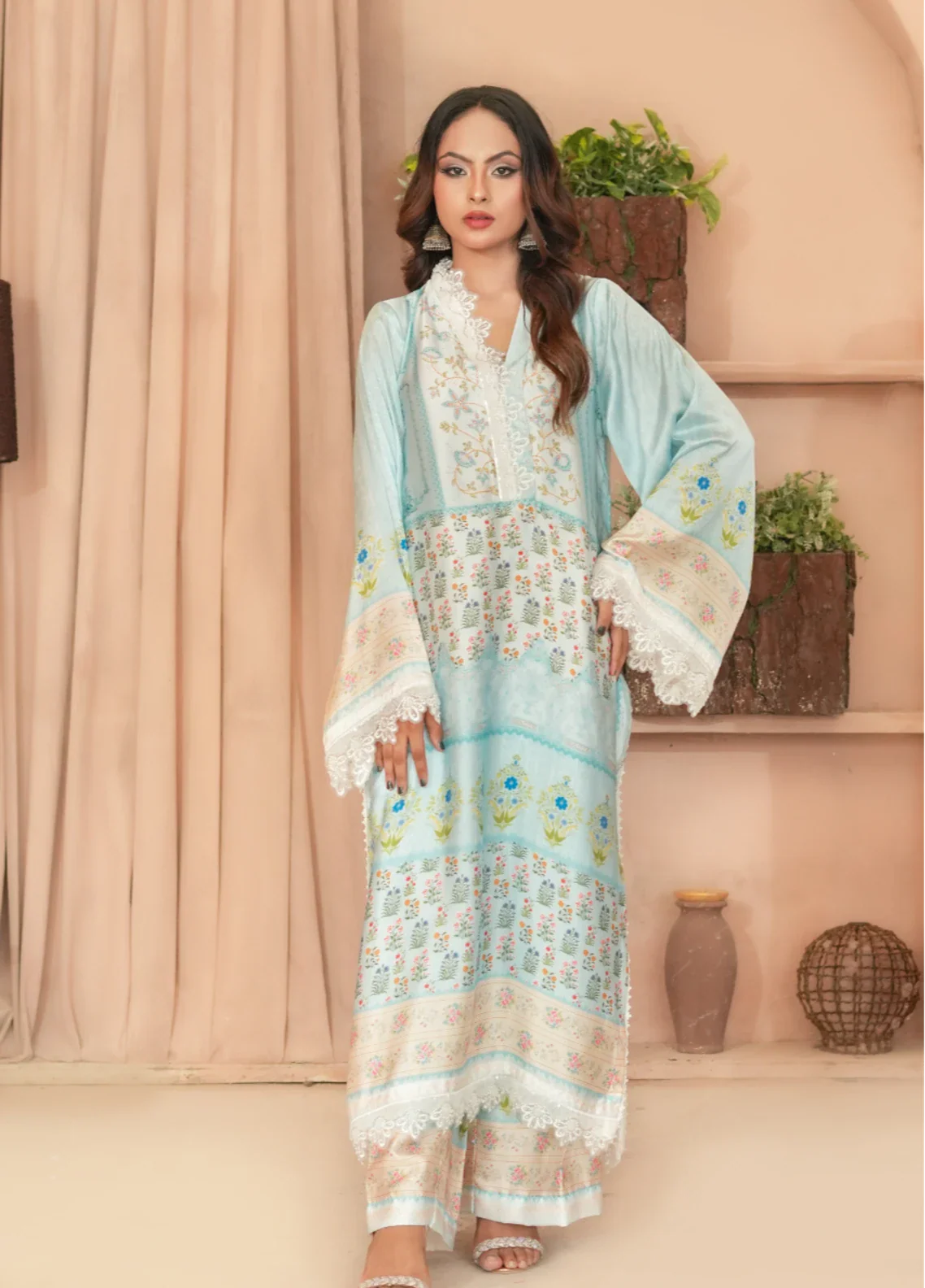 Madiha Gohar Pret Embroidered Malai Silk 2 Piece Suits Mint Mirage - Formals Collection