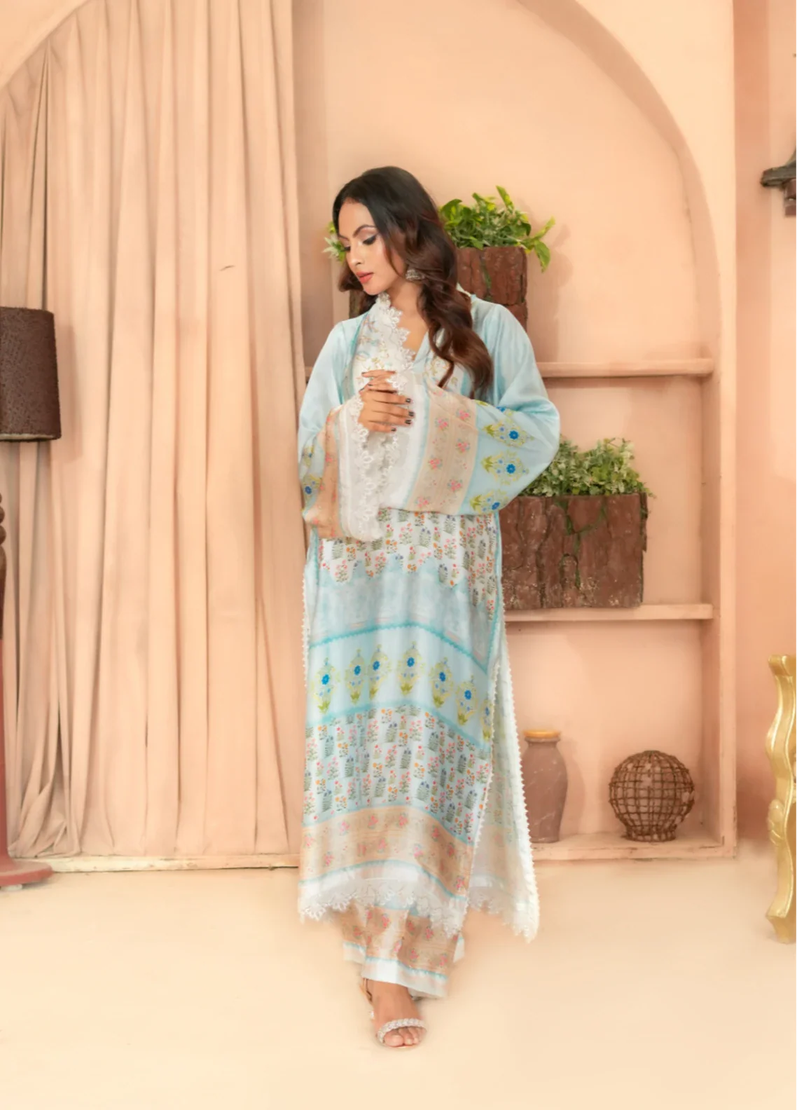 Madiha Gohar Pret Embroidered Malai Silk 2 Piece Suits Mint Mirage - Formals Collection