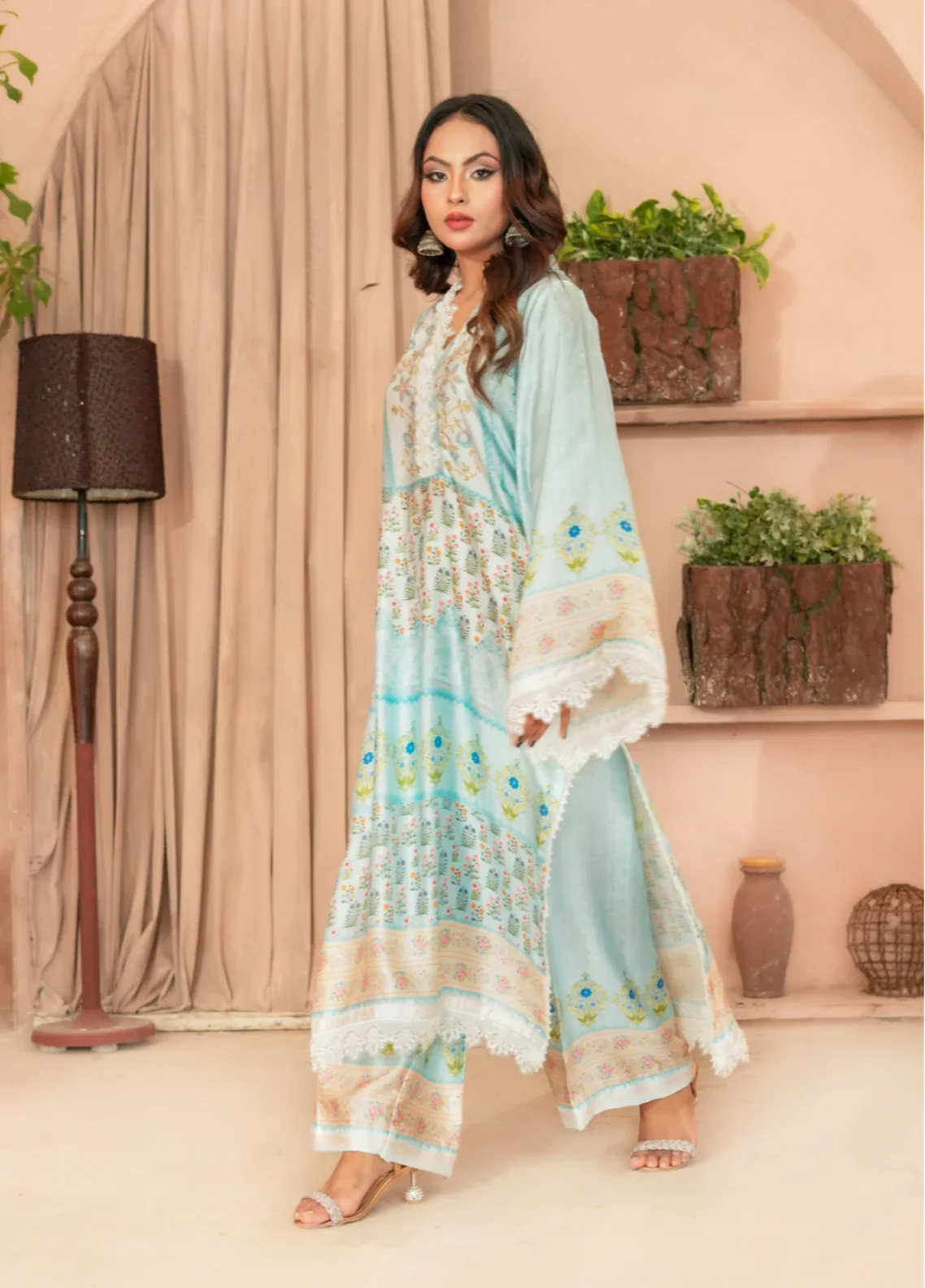 Madiha Gohar Pret Embroidered Malai Silk 2 Piece Suits Mint Mirage - Formals Collection