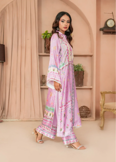 Madiha Gohar Pret Embroidered Malai Silk 2 Piece Suits Lilac Grace - Formals Collection