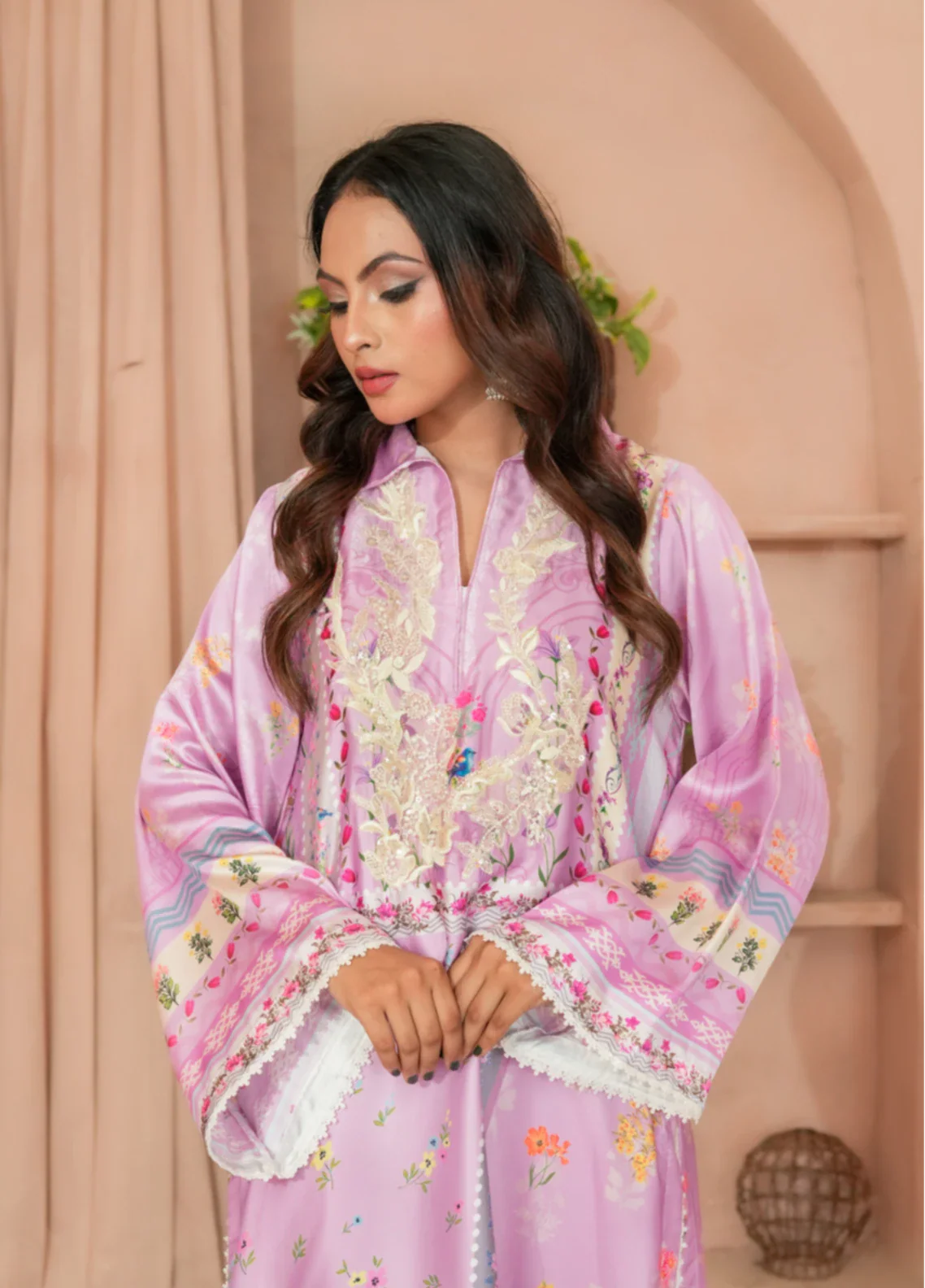 Madiha Gohar Pret Embroidered Malai Silk 2 Piece Suits Lilac Grace - Formals Collection