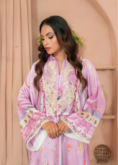 Madiha Gohar Pret Embroidered Malai Silk 2 Piece Suits Lilac Grace - Formals Collection