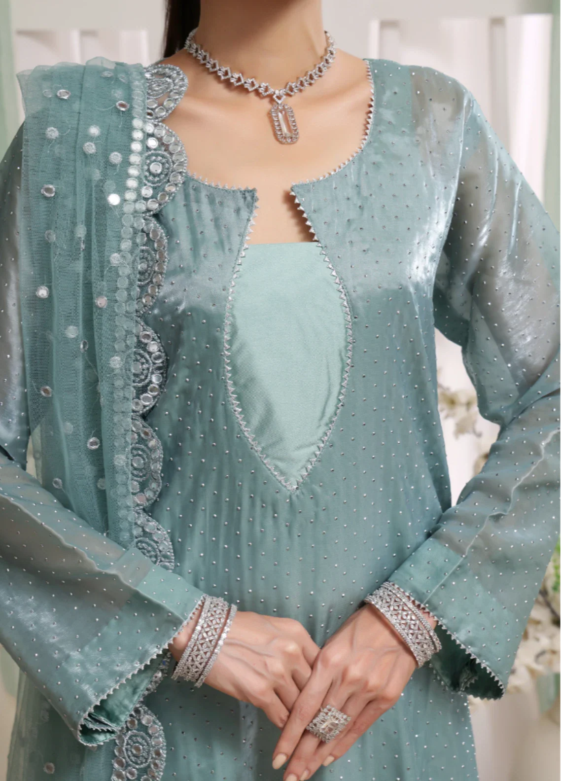 Madiha Gohar Pret Organza Stone work 3 Piece Suits Frosted Azure - Wedding Collection