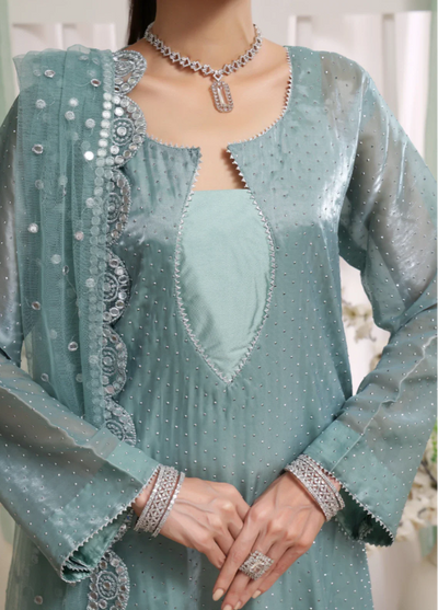 Madiha Gohar Pret Organza Stone work 3 Piece Suits Frosted Azure - Wedding Collection