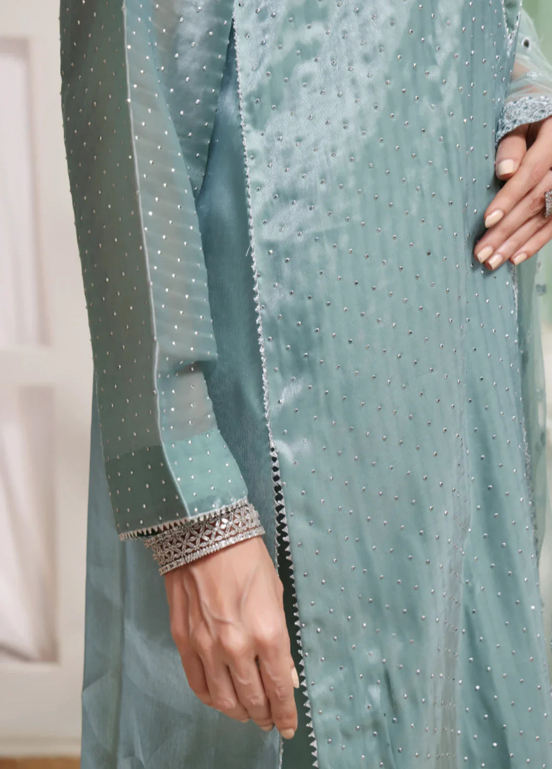 Madiha Gohar Pret Organza Stone work 3 Piece Suits Frosted Azure - Wedding Collection