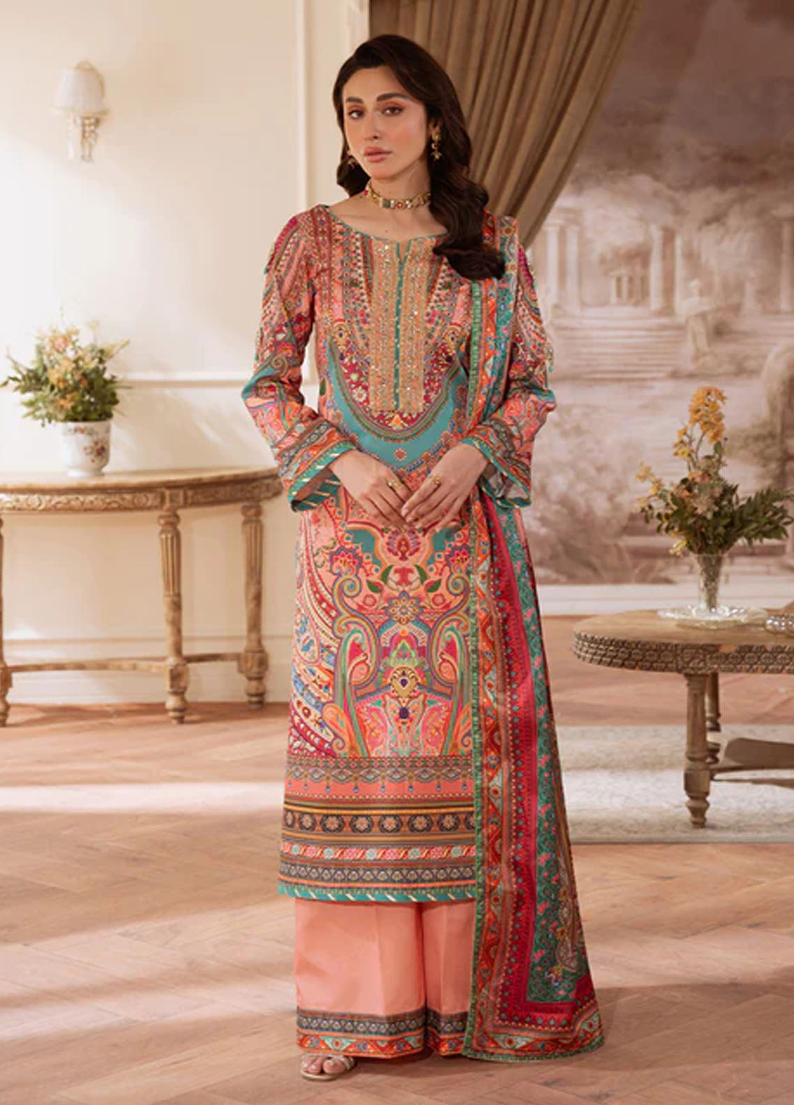 Veloure by Gulaal Embroidered Silk Suits Unstitched 3 Piece GL25VU GS - 07 Rustic Regalia