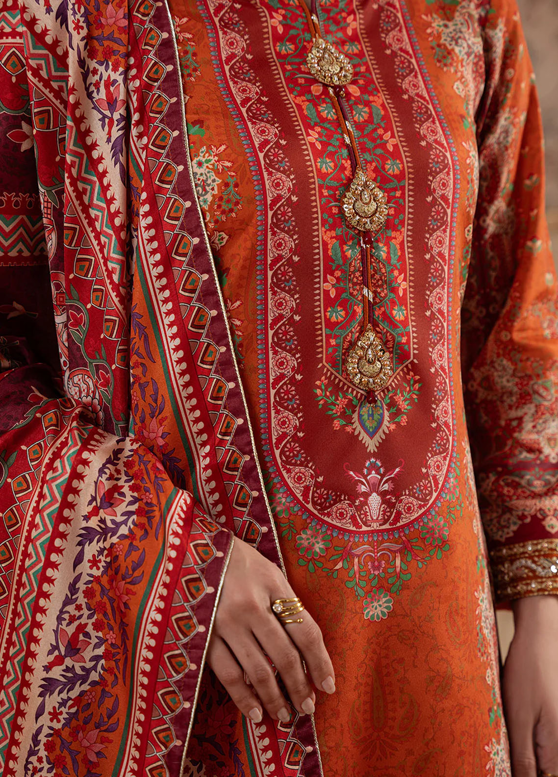 Veloure by Gulaal Embroidered Silk Suits Unstitched 3 Piece GL25VU GS - 08 Coral Eclat
