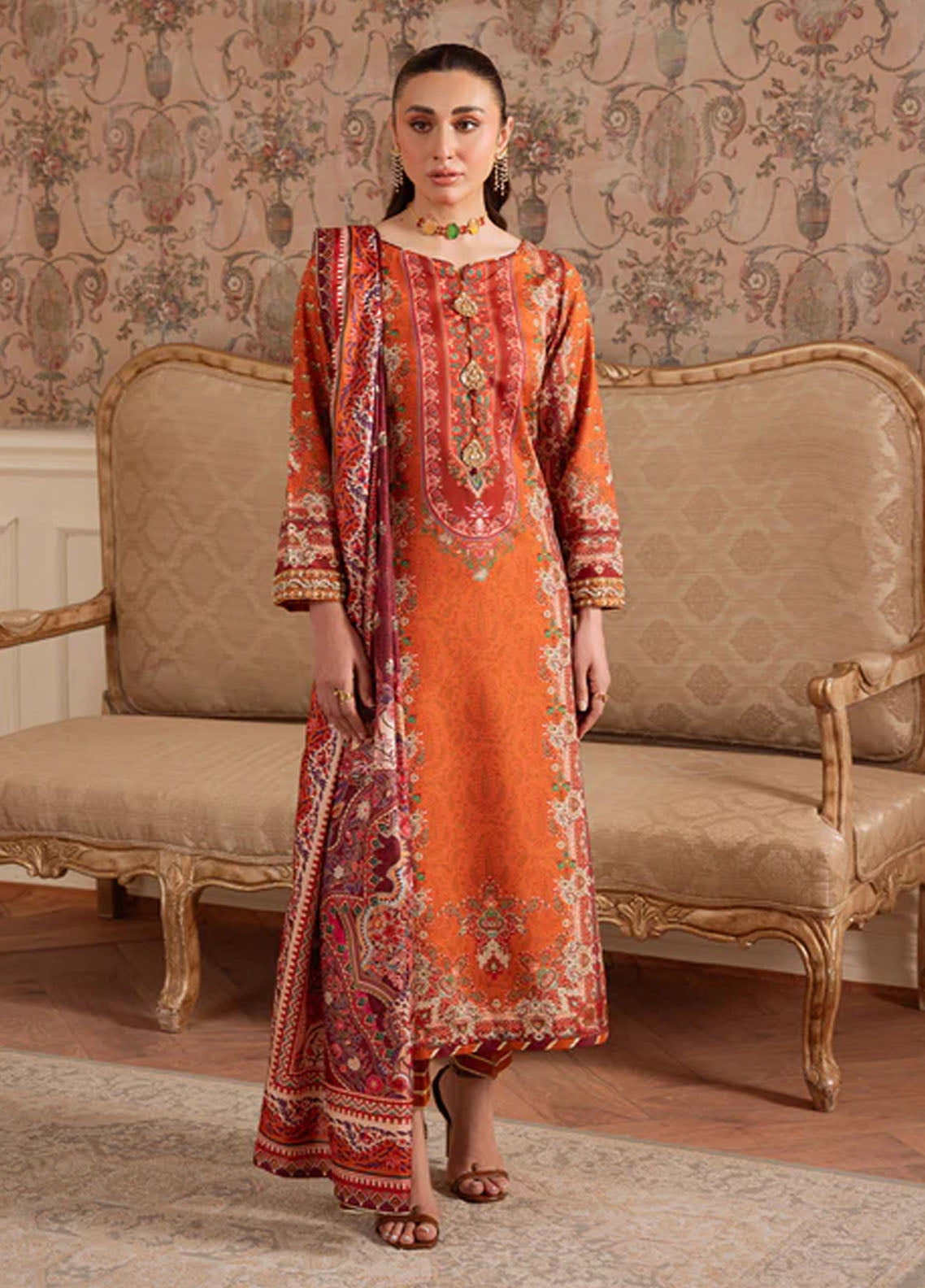 Veloure by Gulaal Embroidered Silk Suits Unstitched 3 Piece GL25VU GS - 08 Coral Eclat