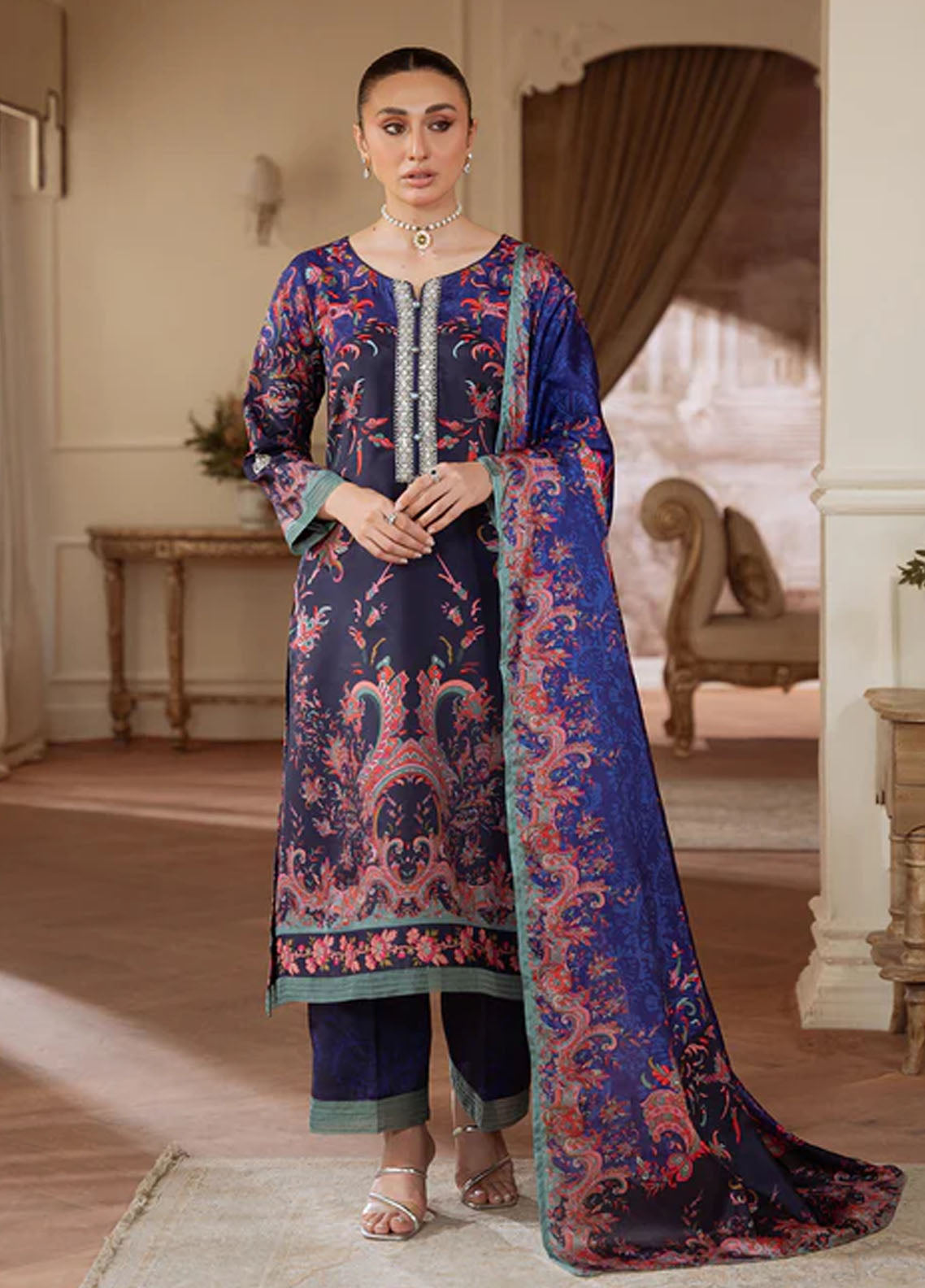 Veloure by Gulaal Embroidered Silk Suits Unstitched 3 Piece GL25VU GS - 03 Midnight Reverie