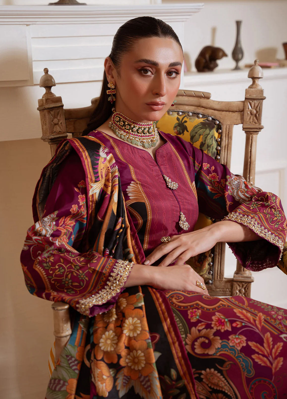 Veloure by Gulaal Embroidered Silk Suits Unstitched 3 Piece GL25VU GS - 02 Imperial Plum