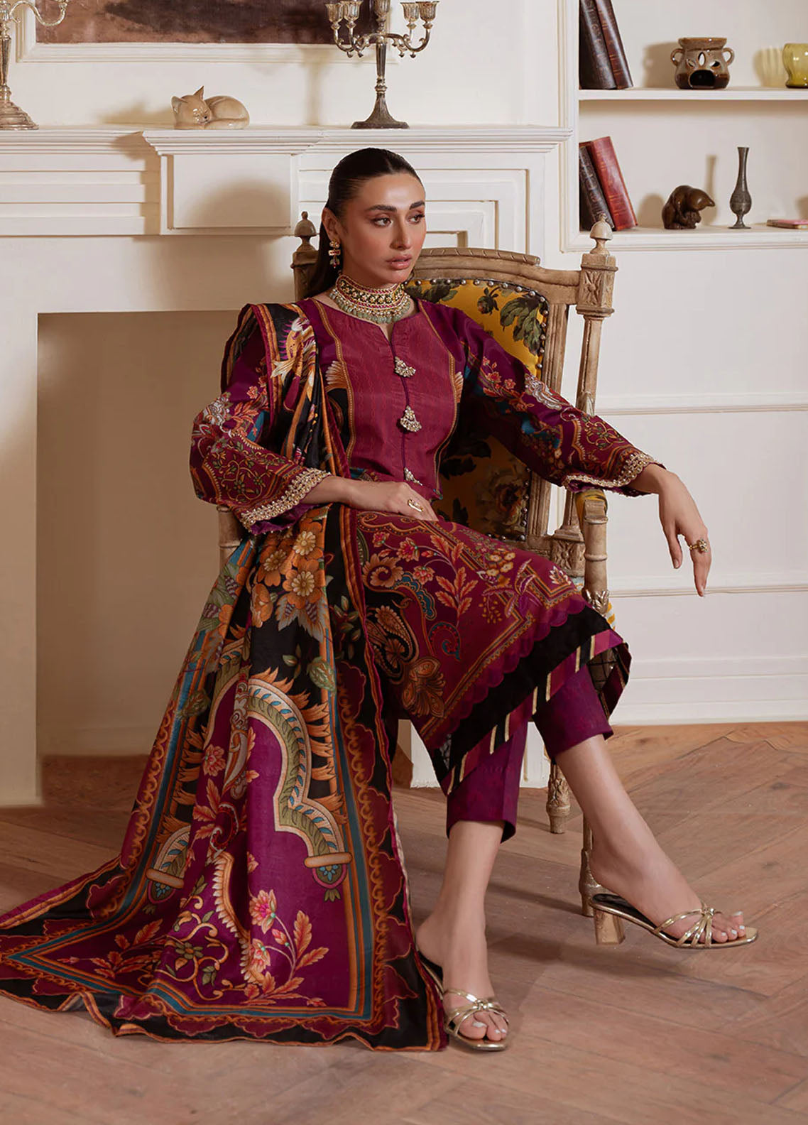 Veloure by Gulaal Embroidered Silk Suits Unstitched 3 Piece GL25VU GS - 02 Imperial Plum