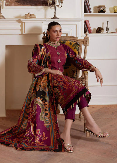 Veloure by Gulaal Embroidered Silk Suits Unstitched 3 Piece GL25VU GS - 02 Imperial Plum