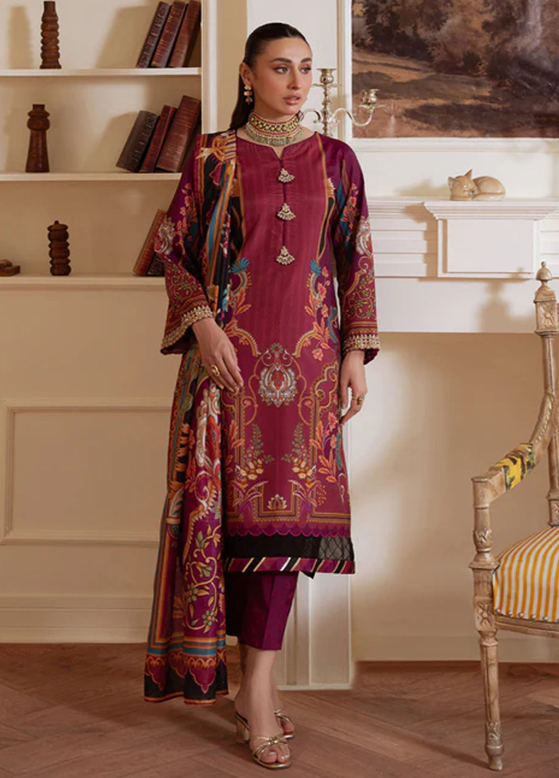Veloure by Gulaal Embroidered Silk Suits Unstitched 3 Piece GL25VU GS - 02 Imperial Plum