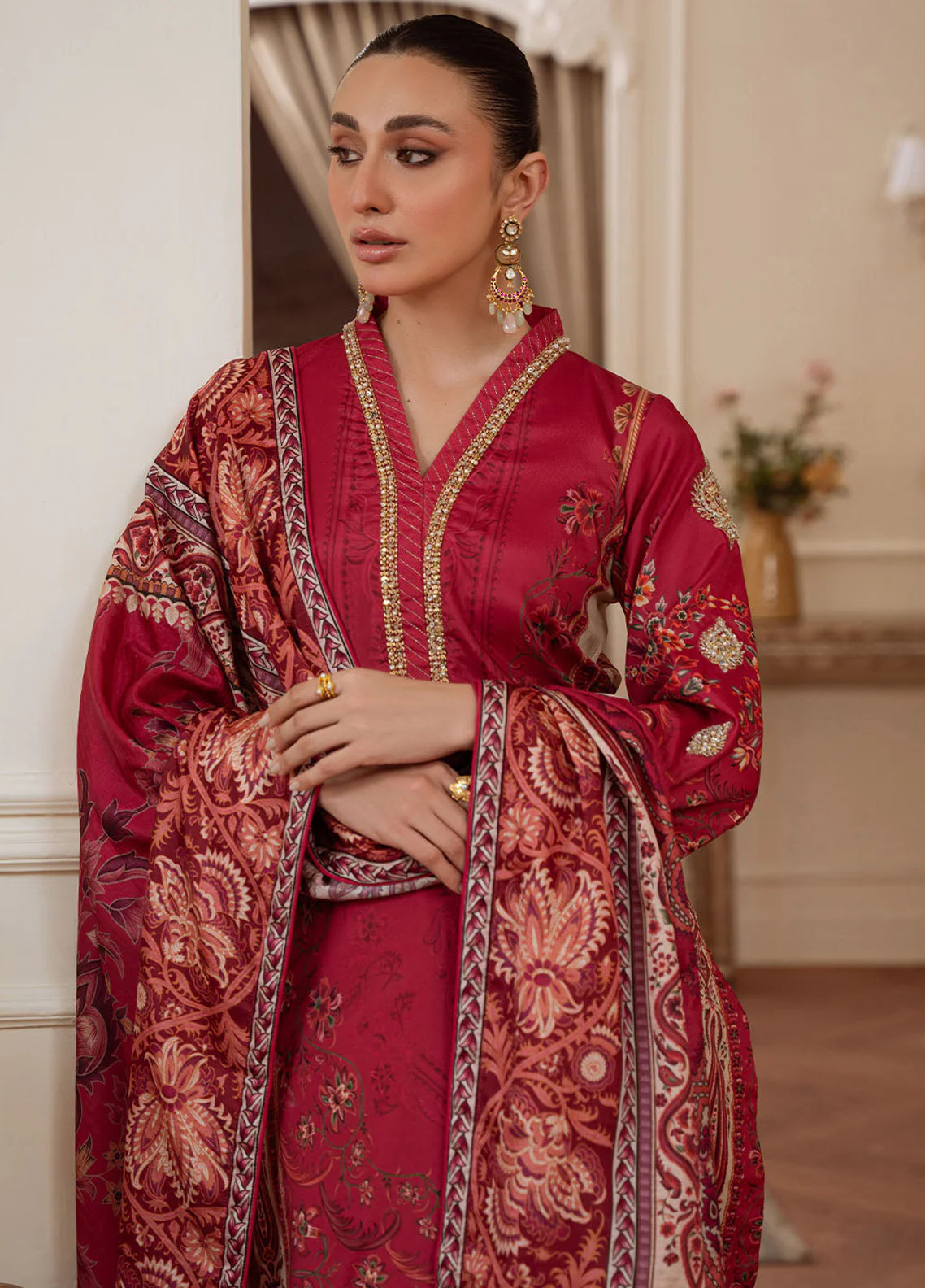 Veloure by Gulaal Embroidered Silk Suits Unstitched 3 Piece GL25VU GS - 01 Rosewood Majesty