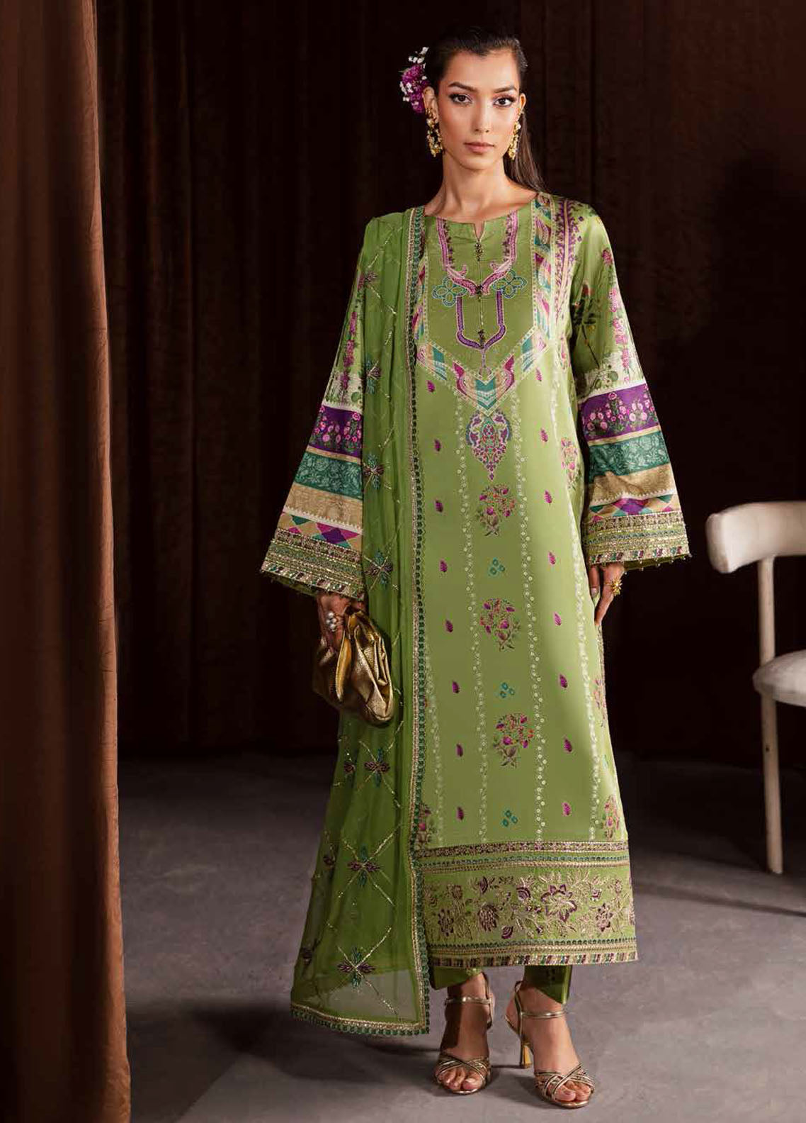 The Silk by Nureh Embroidered Silk Suits Unstitched 3 Piece NU25SU S-26