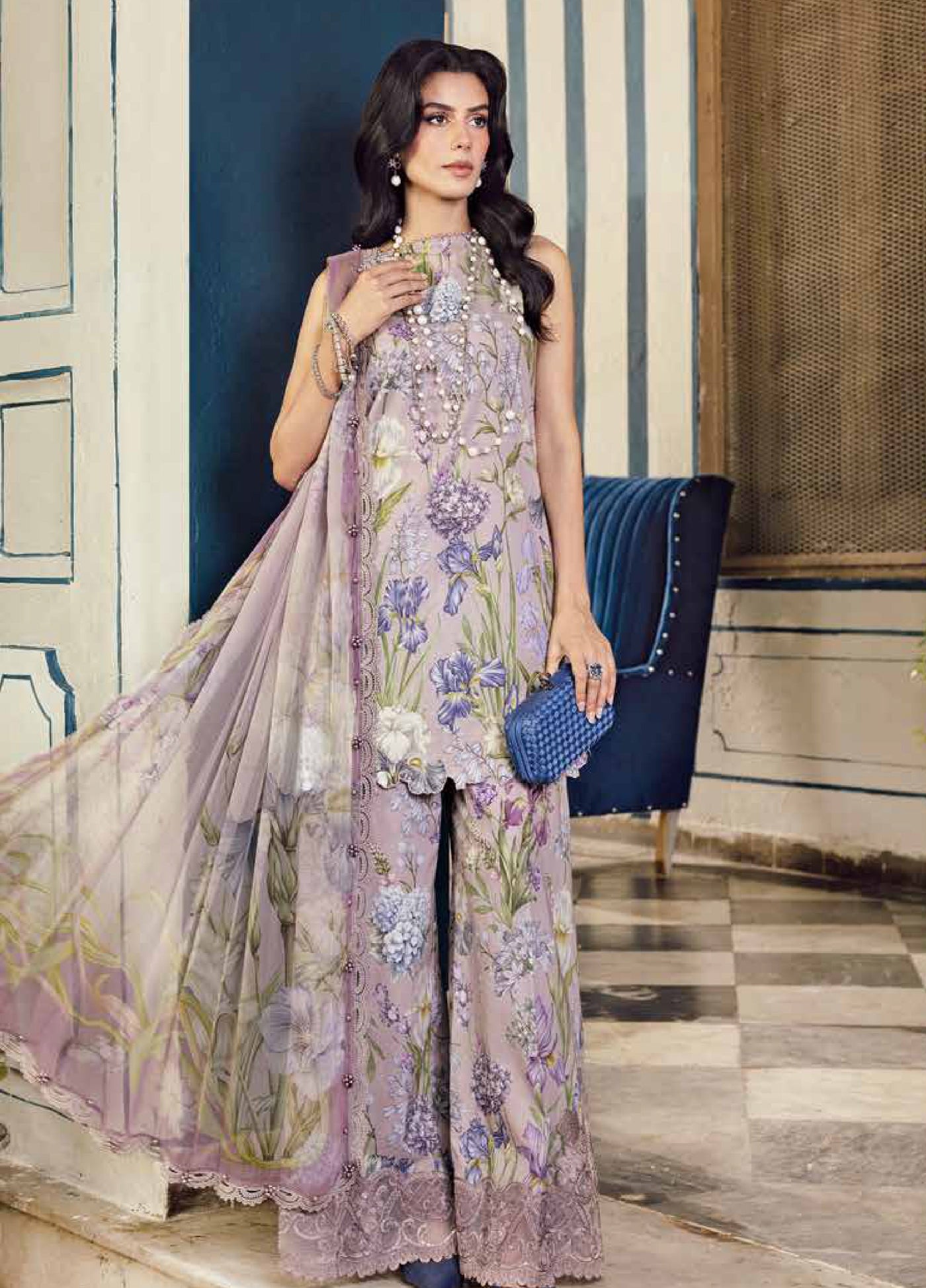 M Prints by Maria B Embroidered  Suits Unstitched 3 Piece MB25FE D-8A - Winter Collection