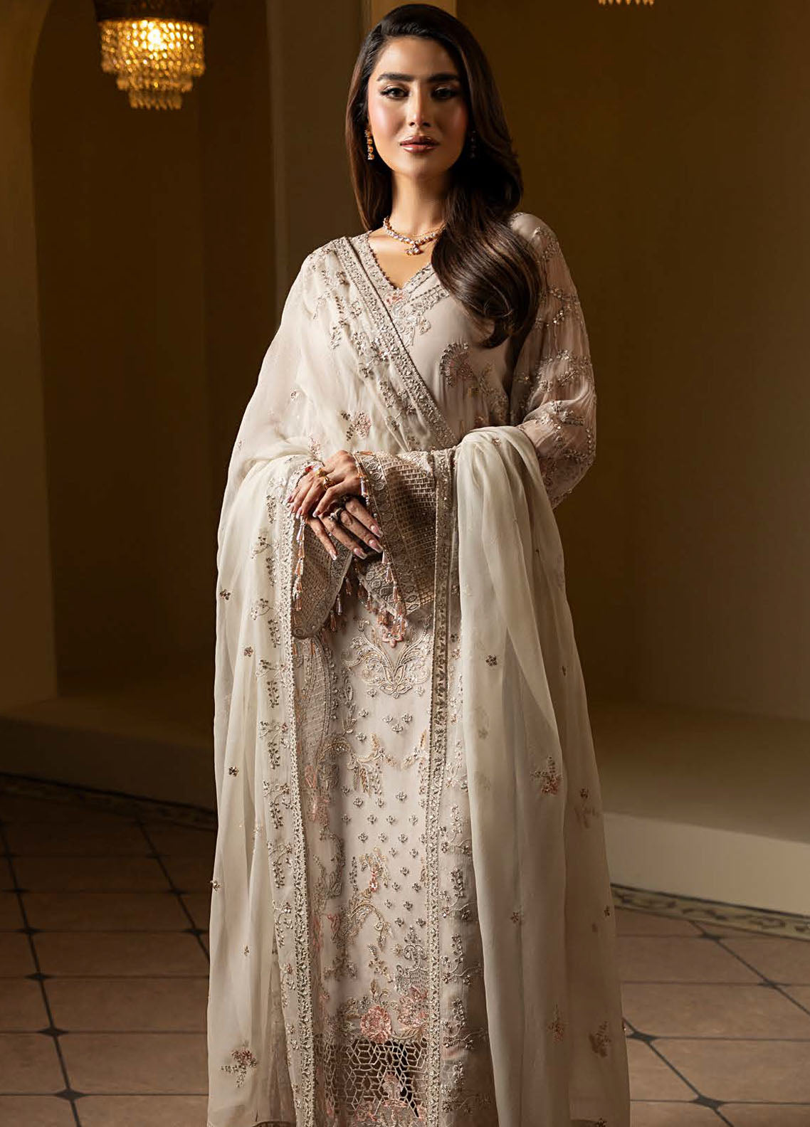 Aashnai by Lavish Embroidered Chiffon Suits Unstitched 3 Piece LVP24AC D-09 Snowfall Dreams