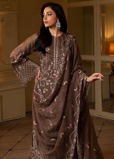 Aashnai by Lavish Embroidered Chiffon Suits Unstitched 3 Piece LVP24AC D-08 Mocha Bloom