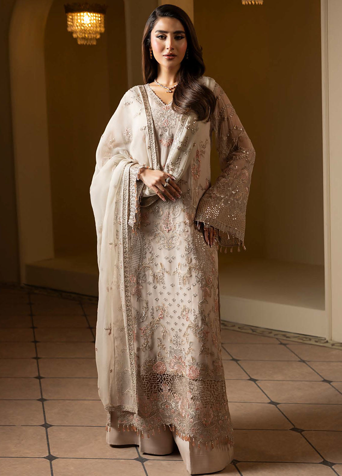 Aashnai by Lavish Embroidered Chiffon Suits Unstitched 3 Piece LVP24AC D-09 Snowfall Dreams