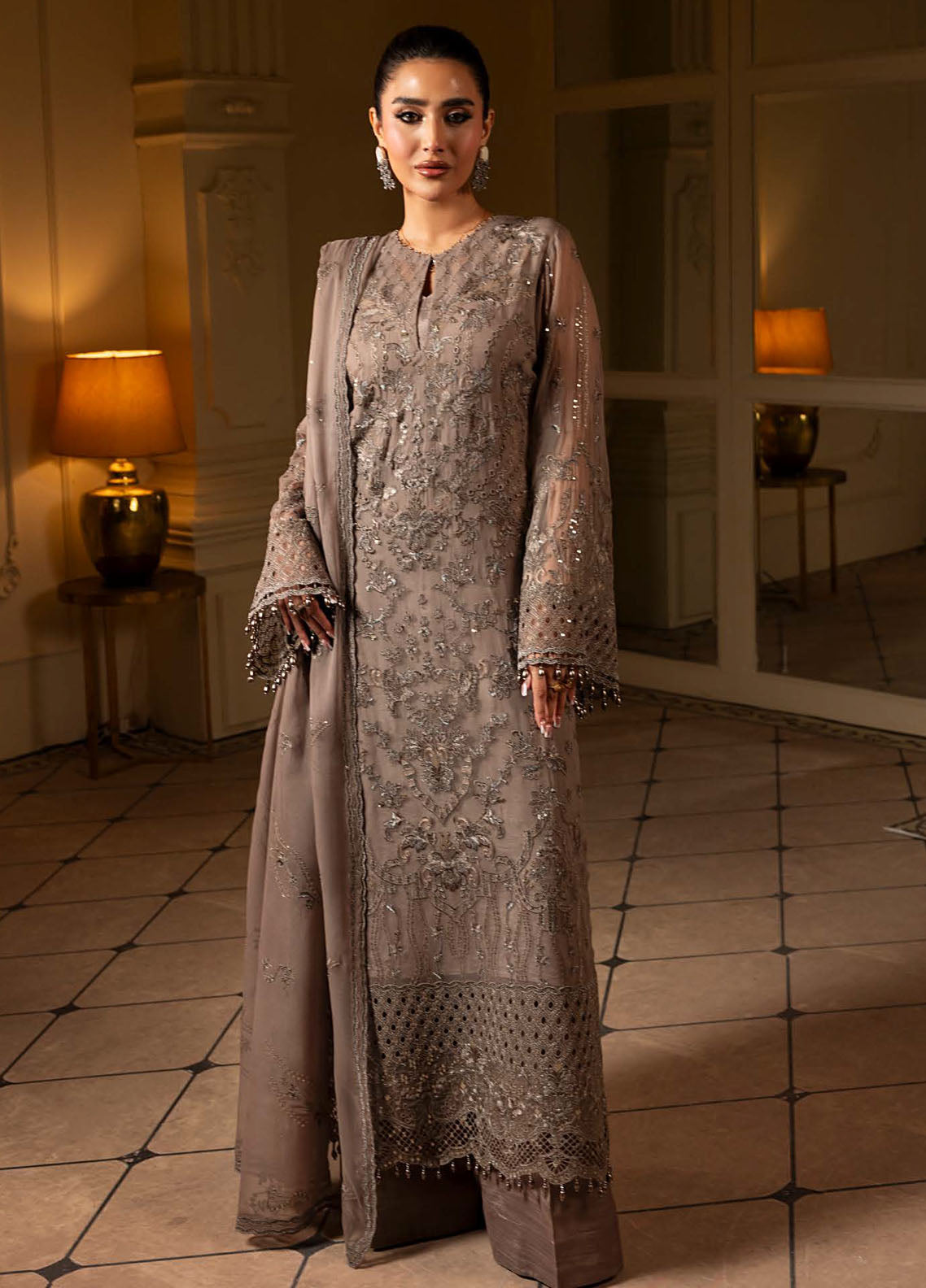 Aashnai by Lavish Embroidered Chiffon Suits Unstitched 3 Piece LVP24AC D-10 Rustic Grace
