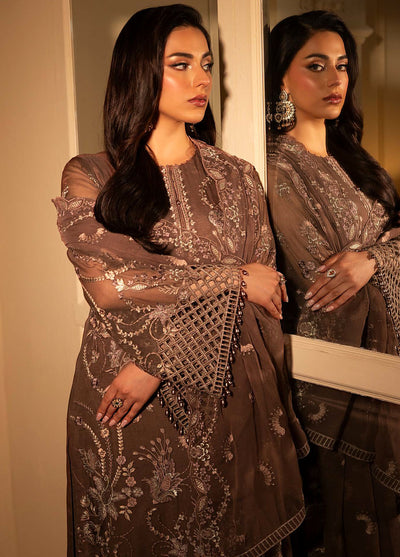 Aashnai by Lavish Embroidered Chiffon Suits Unstitched 3 Piece LVP24AC D-08 Mocha Bloom