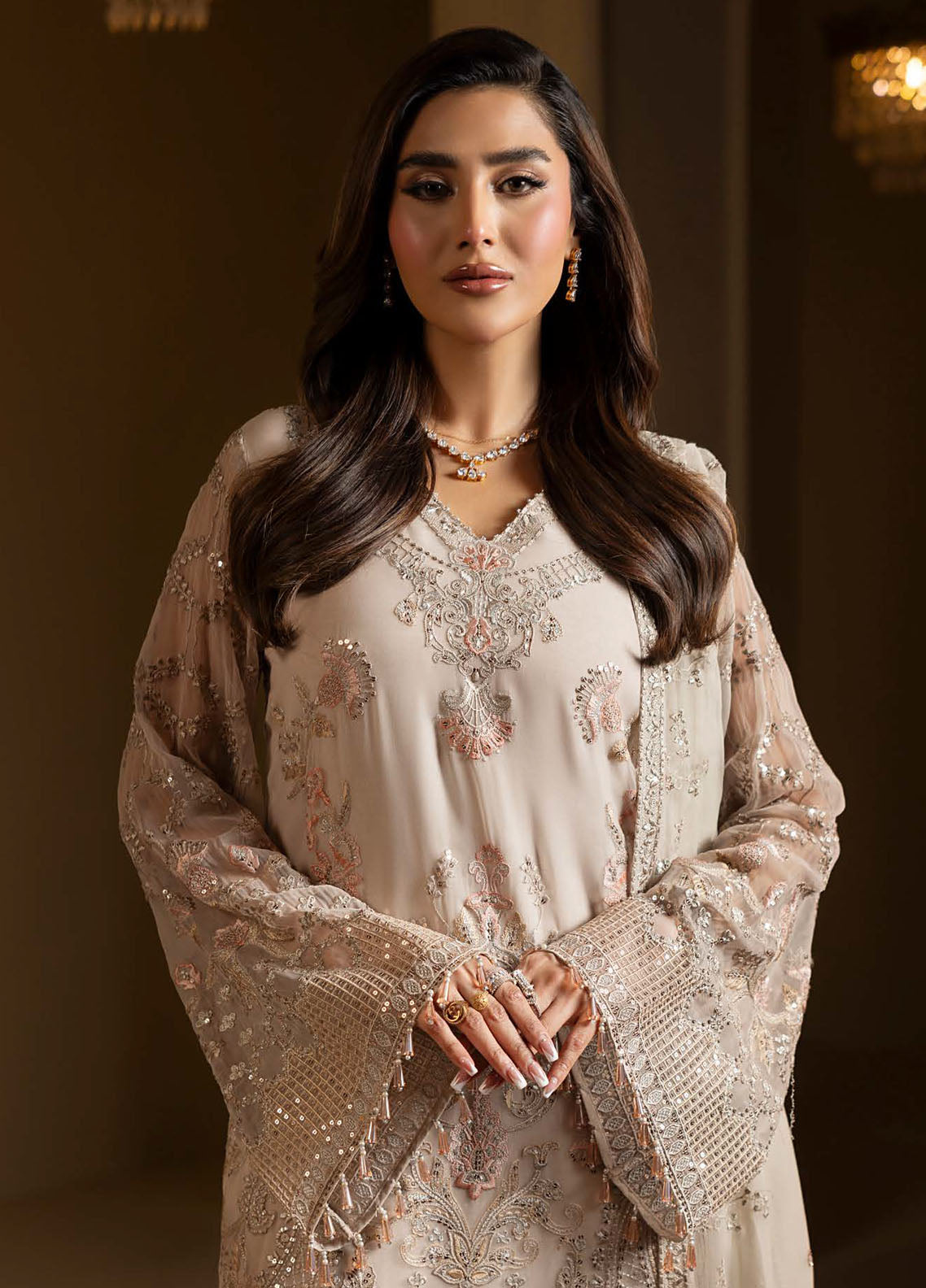 Aashnai by Lavish Embroidered Chiffon Suits Unstitched 3 Piece LVP24AC D-09 Snowfall Dreams