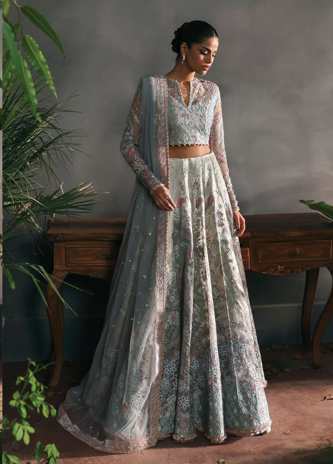 Afrozeh Embroidered Chiffon Suits Unstitched 3 Piece AF25LF D-08 Elanora