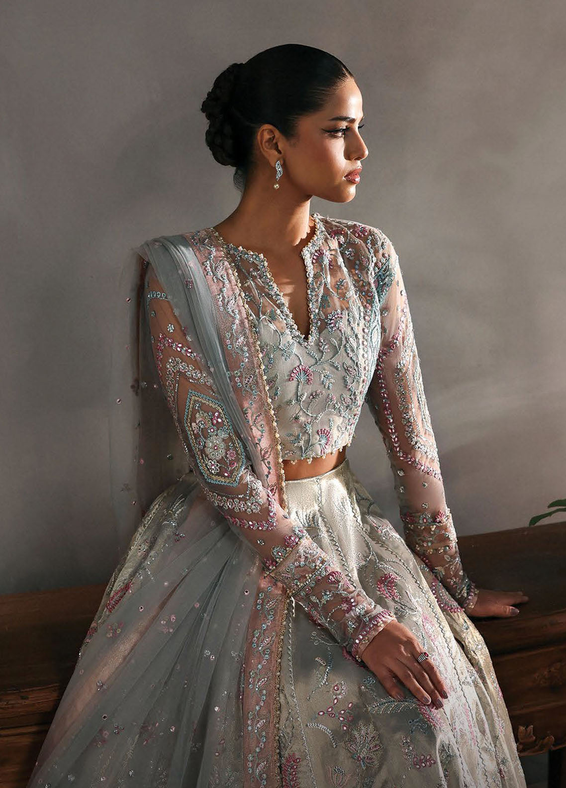 Afrozeh Embroidered Chiffon Suits Unstitched 3 Piece AF25LF D-08 Elanora