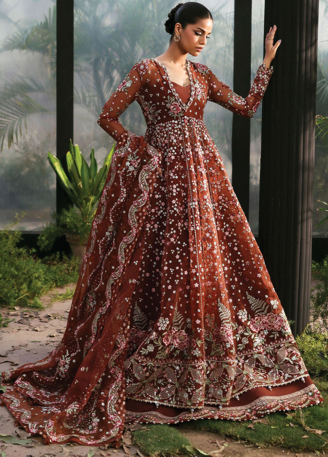 Afrozeh Embroidered Chiffon Suits Unstitched 3 Piece AF25LF D-02 Shale