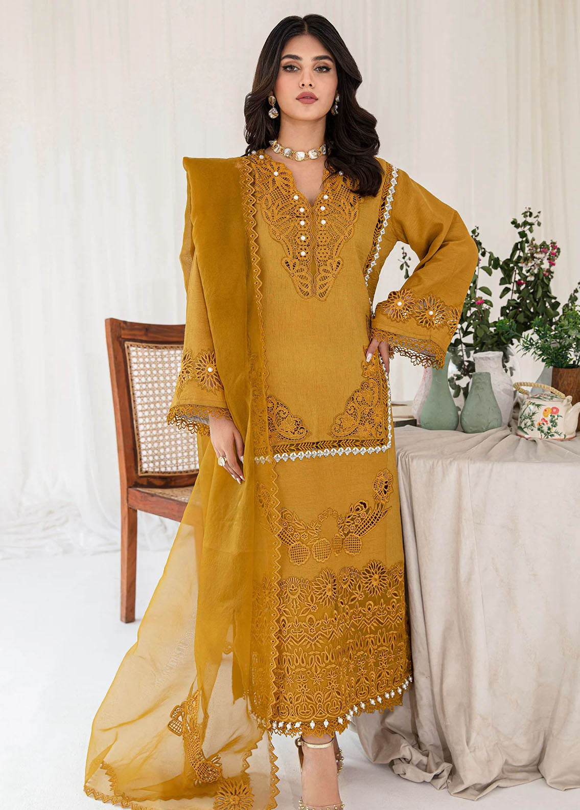 AJR Couture - Abbas Jamil Rajpoot Pret Embroidered Raw silk 4 Piece Suit Amelia