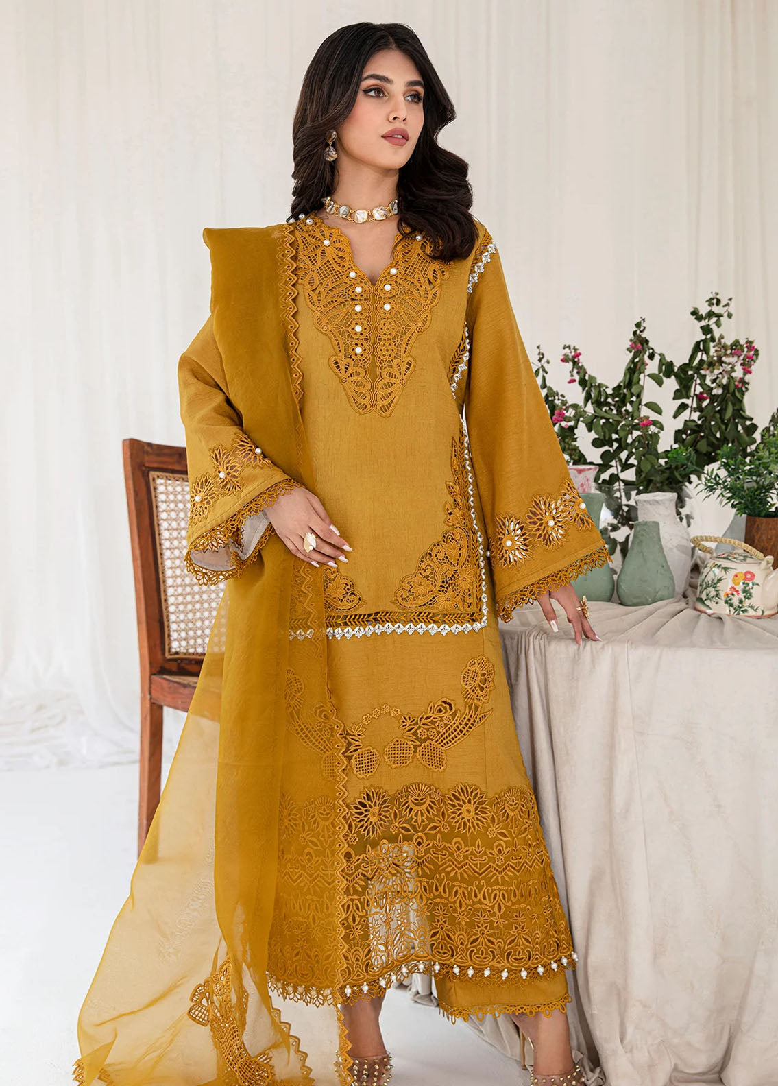 AJR Couture - Abbas Jamil Rajpoot Pret Embroidered Raw silk 4 Piece Suit Amelia