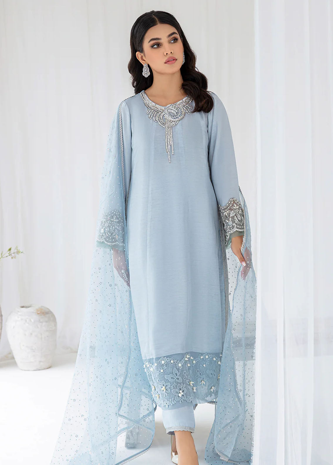 AJR Couture - Abbas Jamil Rajpoot Pret Embroidered Raw silk 3 Piece Suit Erica