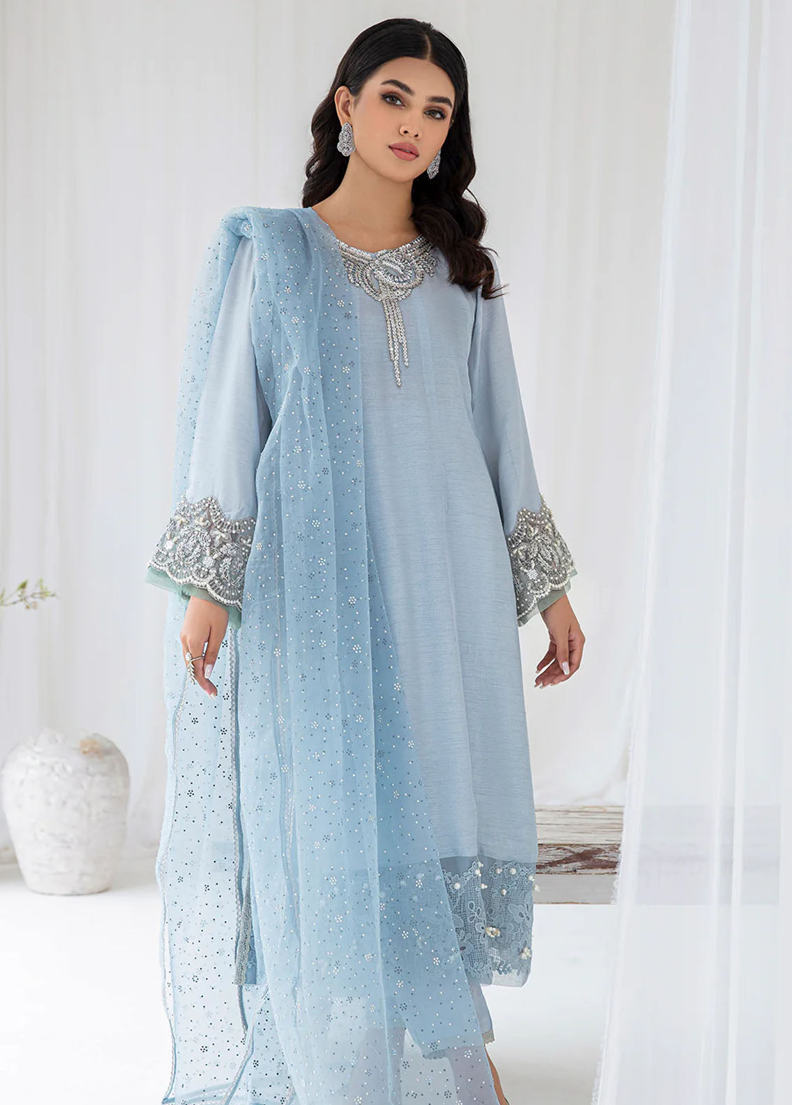 AJR Couture - Abbas Jamil Rajpoot Pret Embroidered Raw silk 3 Piece Suit Erica