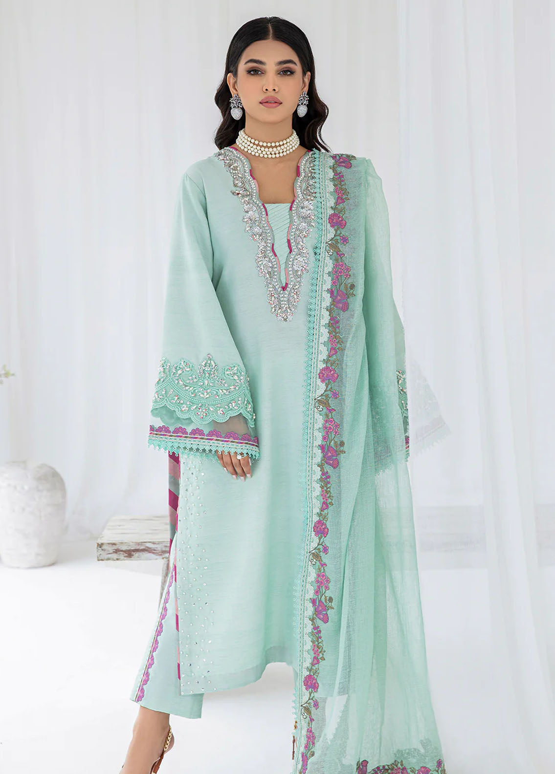 AJR Couture - Abbas Jamil Rajpoot Pret Embroidered Raw silk 3 Piece Suit Nerine