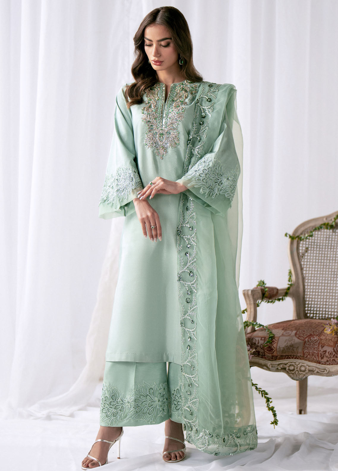 AJR Couture Pret Embroidered Raw Silk 3 Piece Suit DIVINE