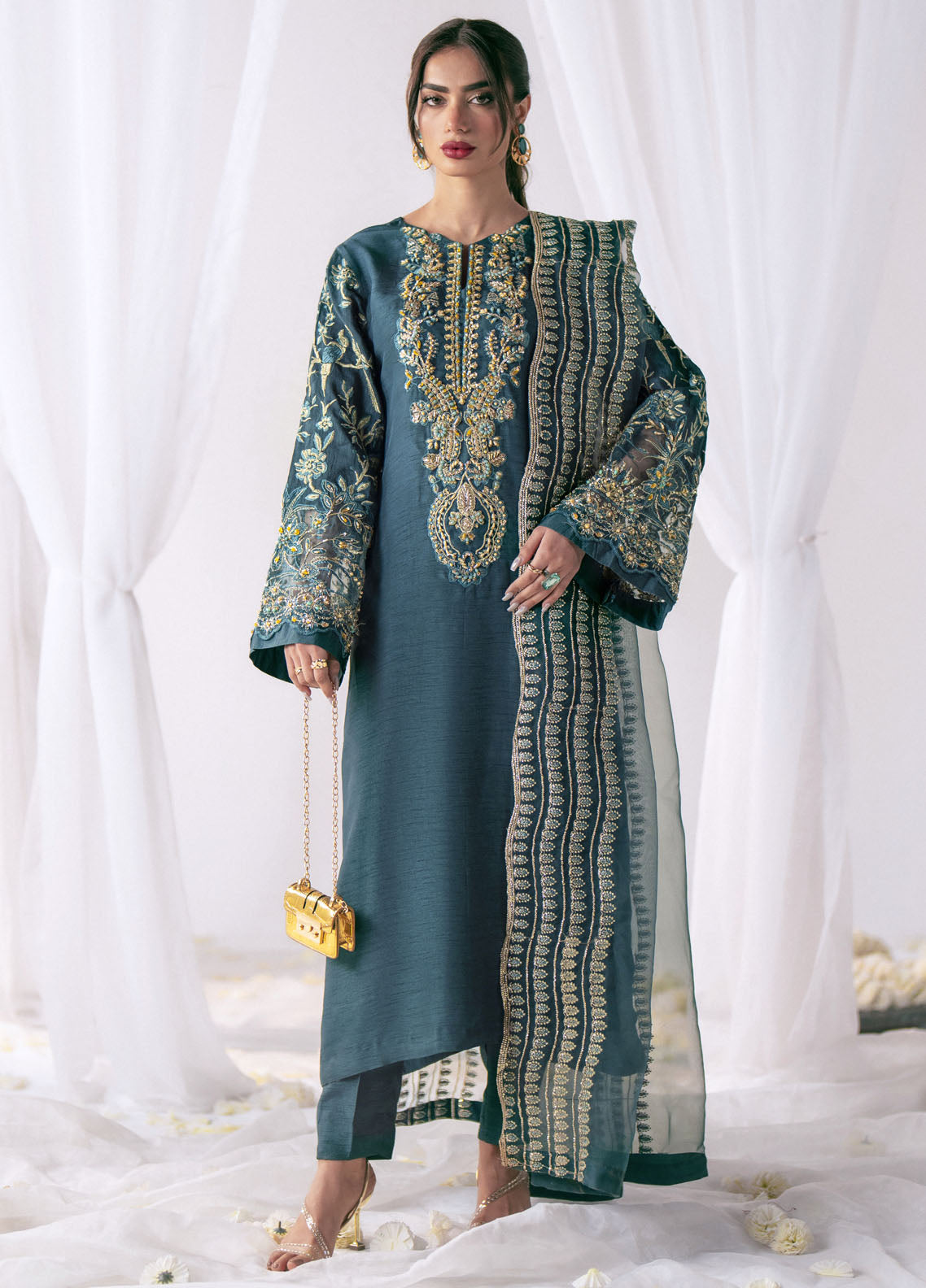 AJR Couture Pret Embroidered Raw Silk 3 Piece Suit NORA